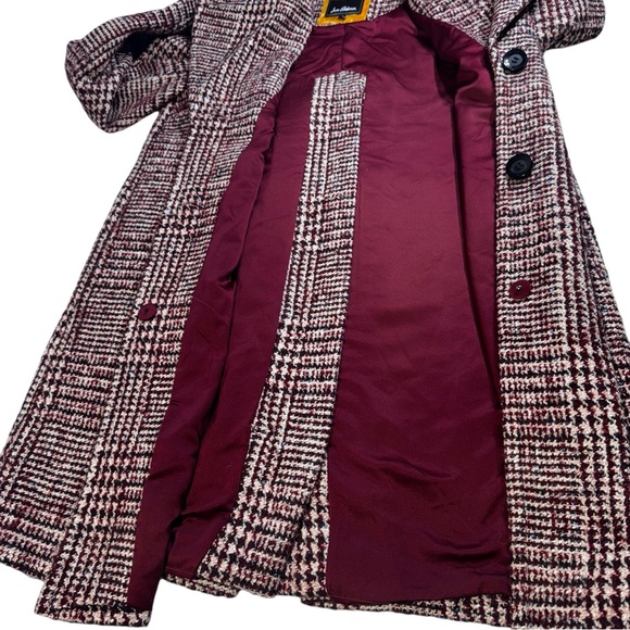 Sam Edelman Plaid Coat 10 Wool Blend Burgundy Notched Collar Button Luxury - Picture 5 of 12
